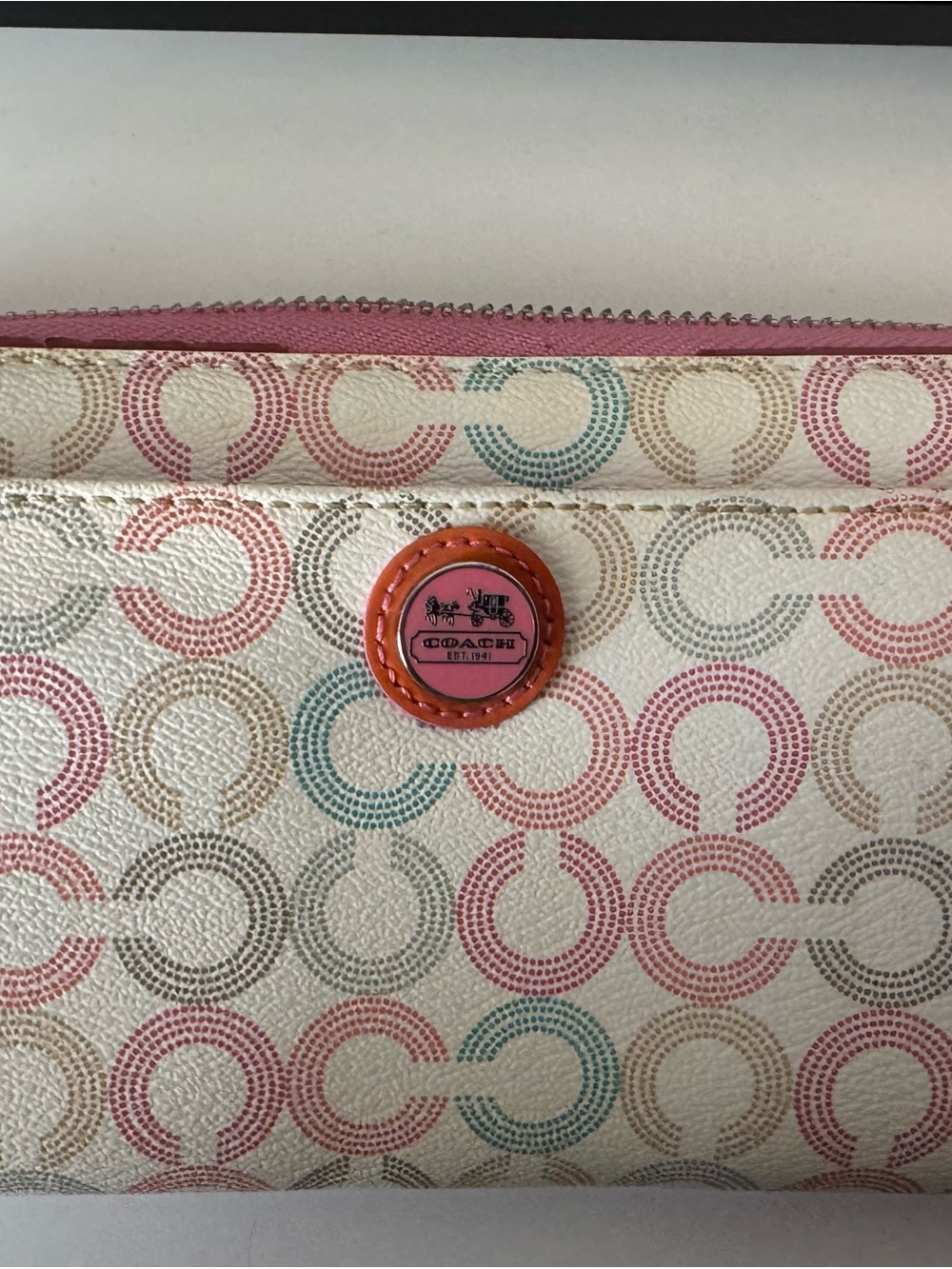 Coach Multicolor Circle Print Wallet with Pink Trim